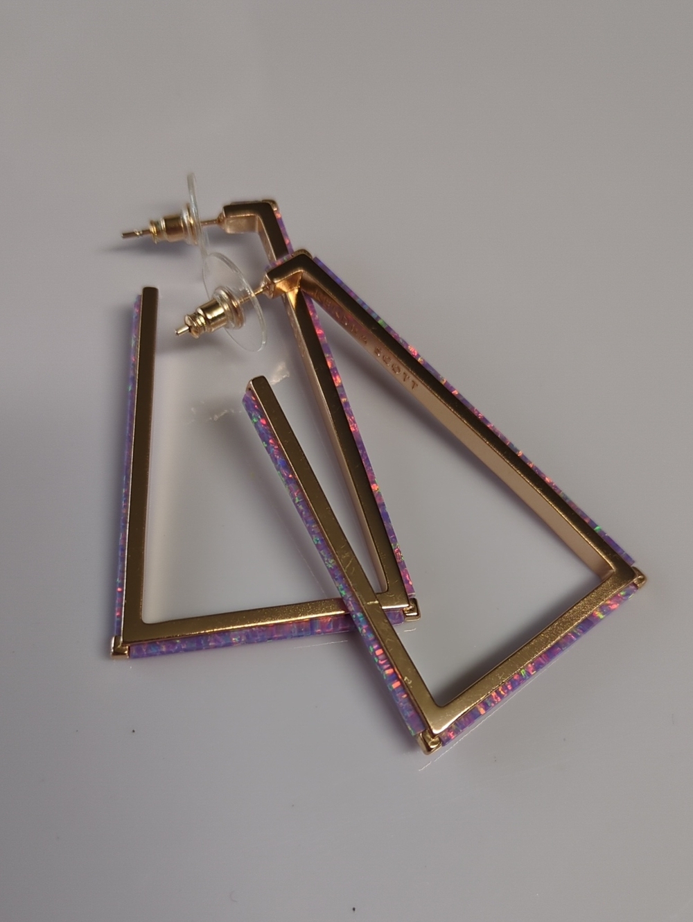 ☀️A46 Kendra Scott Easton Hoop Earrings Gold Pink Kyocera Opal